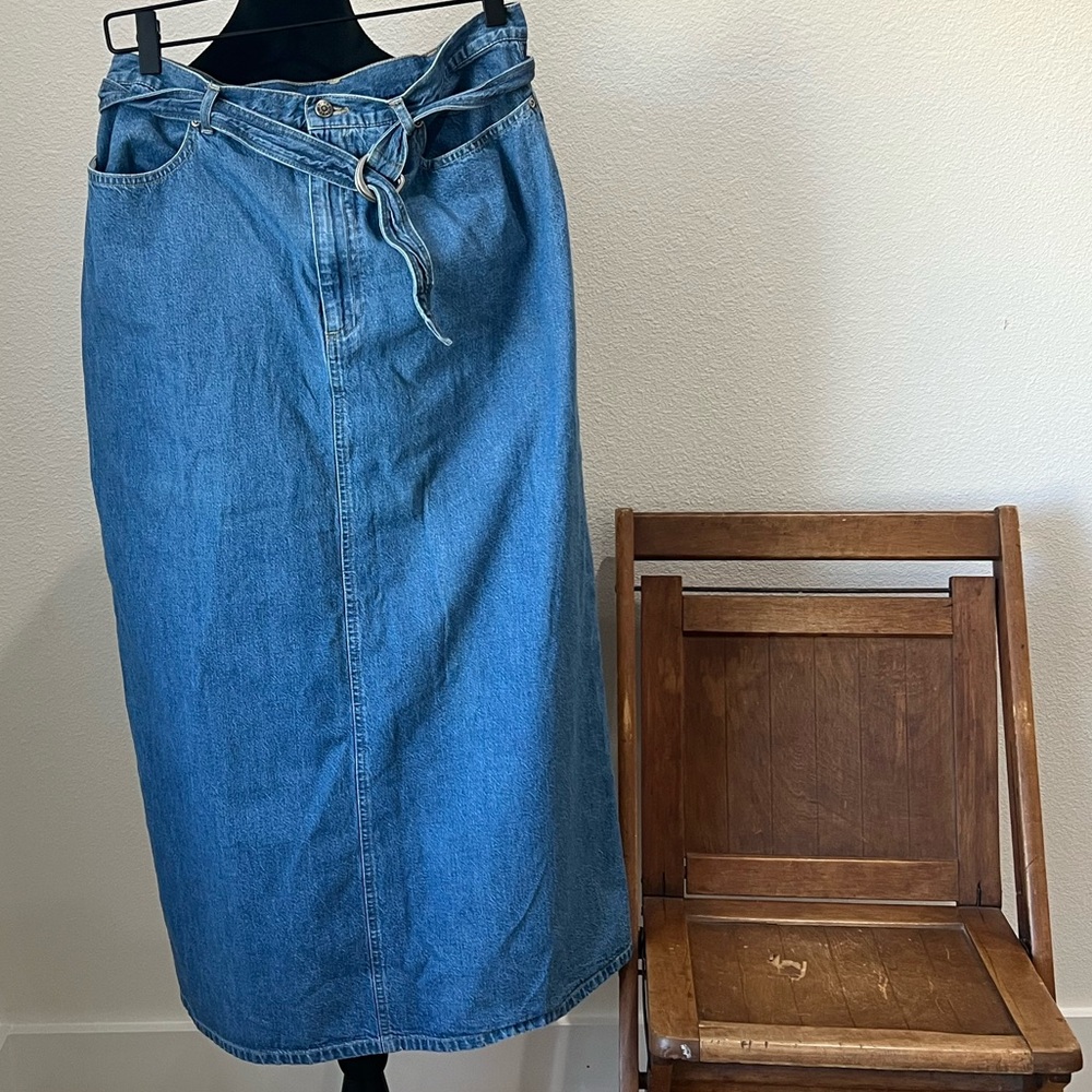 Vintage Crazy Horse Liz Claiborne Company Casual Blue Denim Midi Skirt size 12